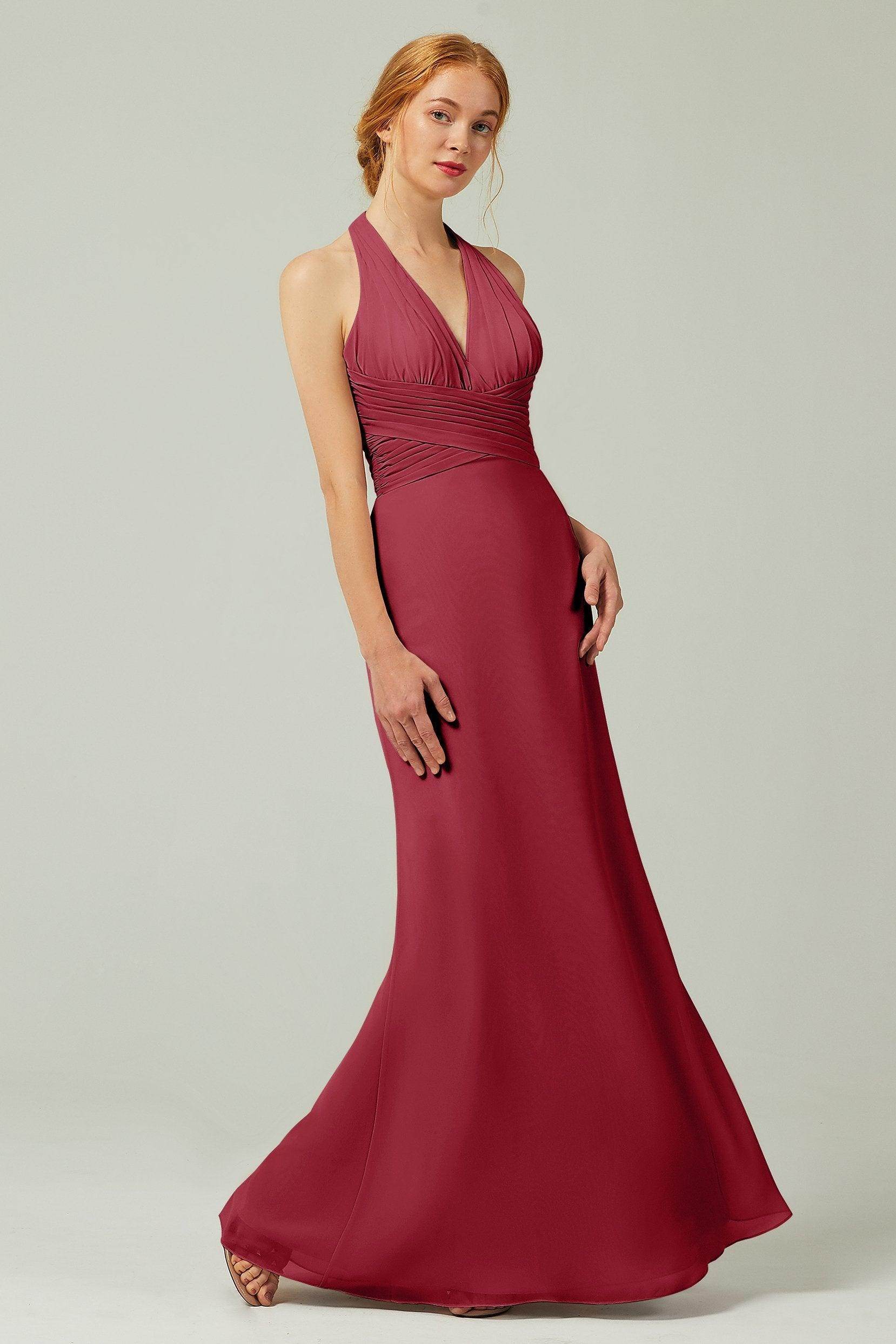Sheath-Column Floor Length Chiffon Bridesmaid Dress CB0306 - COCOMELODY